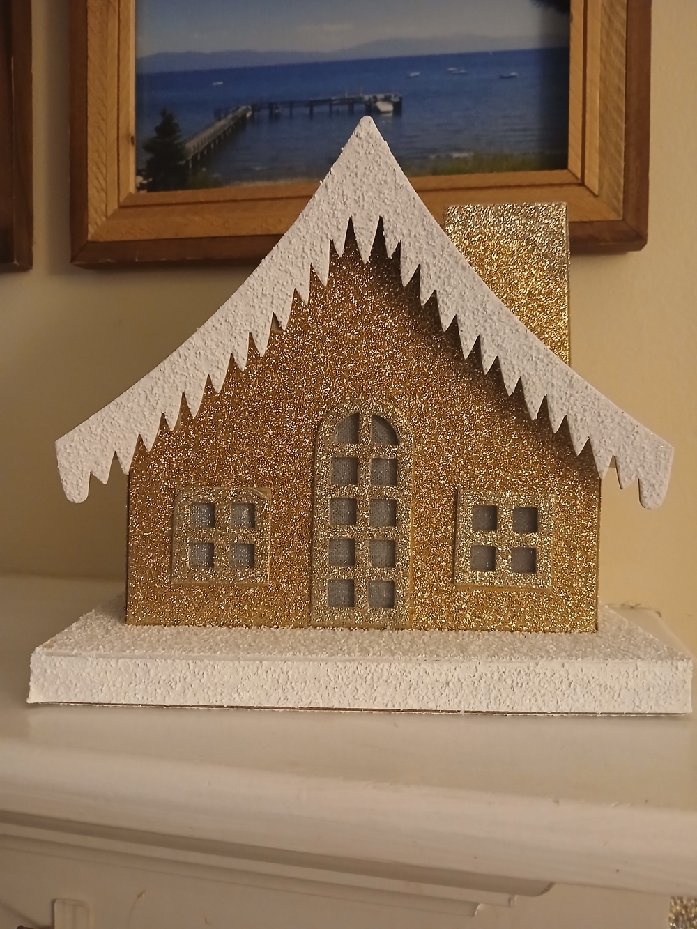 Ashland Gold Glitter Holiday House with White Snow Roof